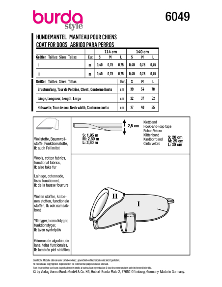 Patron Burda 6049 - Manteau pour chien
