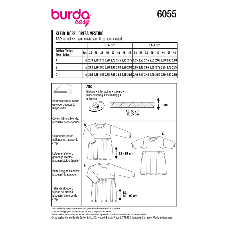 Patron Burda 6055 - Robe à jupe froncée