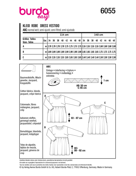 Patron Burda 6055 - Robe à jupe froncée