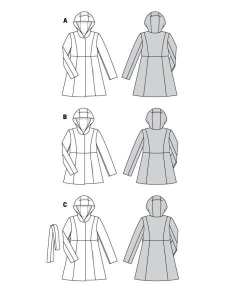 Patron Burda 6057 - Manteau, veste avec découpes et capuche