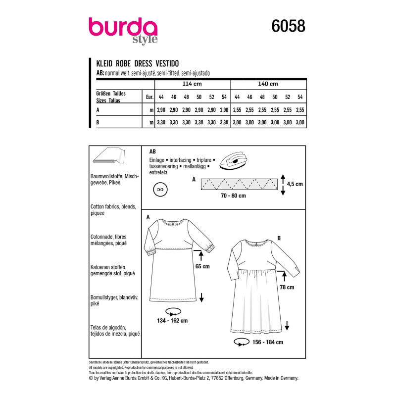 Patron Burda 6058 - Robe – tombé fluide – manches 3/4