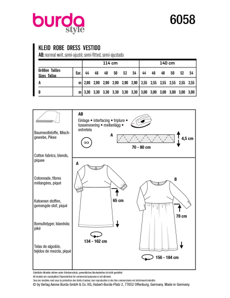 Patron Burda 6058 - Robe – tombé fluide – manches 3/4