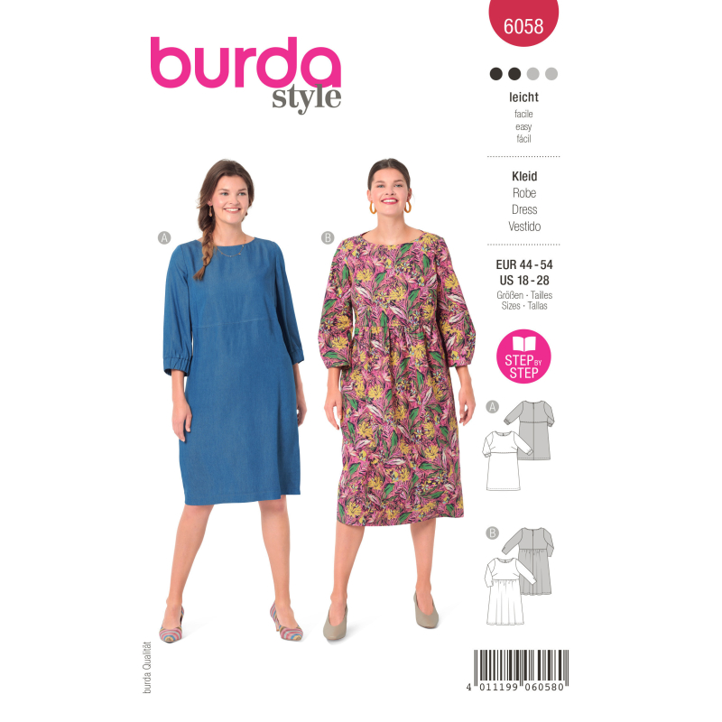 Patron Burda 6058 - Robe – tombé fluide – manches 3/4