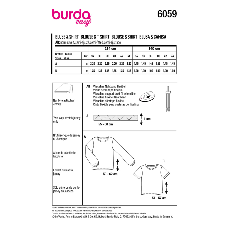 Patron Burda 6059 - T-Shirt / blouse Femme