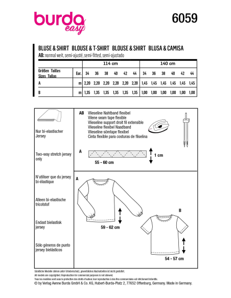 Patron Burda 6059 - T-Shirt / blouse Femme
