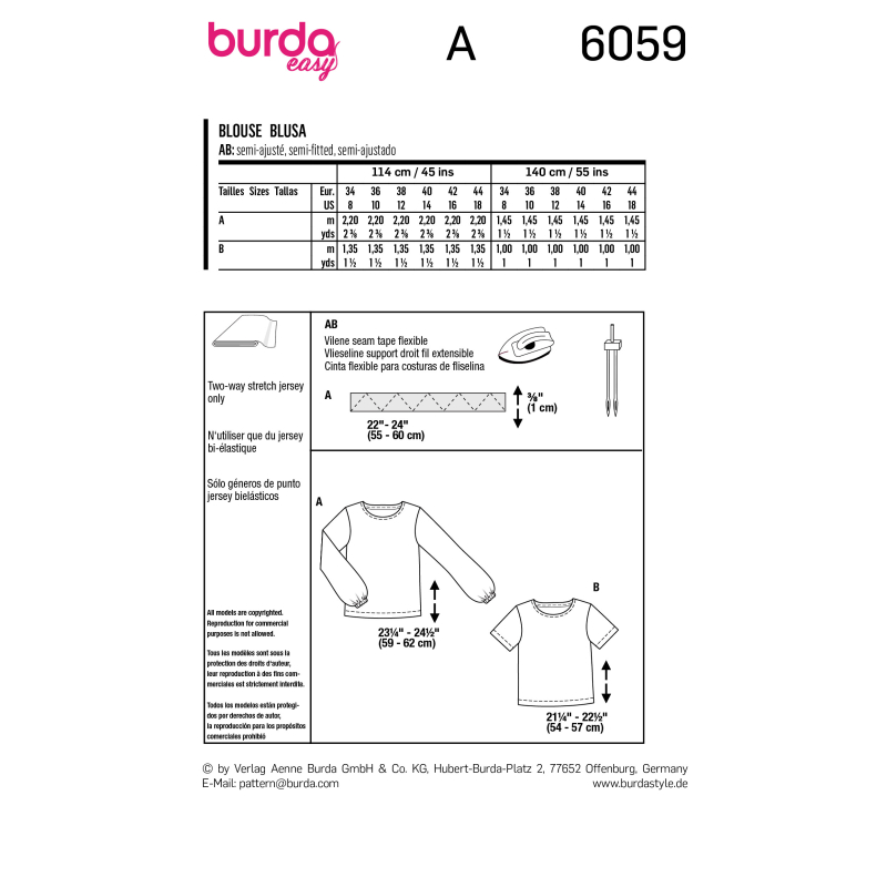 Patron Burda 6059 - T-Shirt / blouse Femme