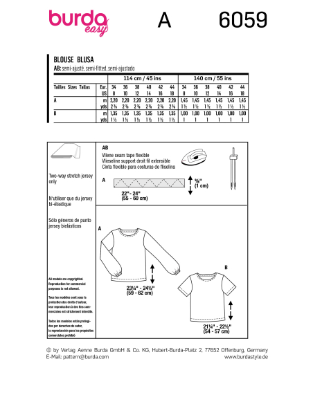 Patron Burda 6059 - T-Shirt / blouse Femme