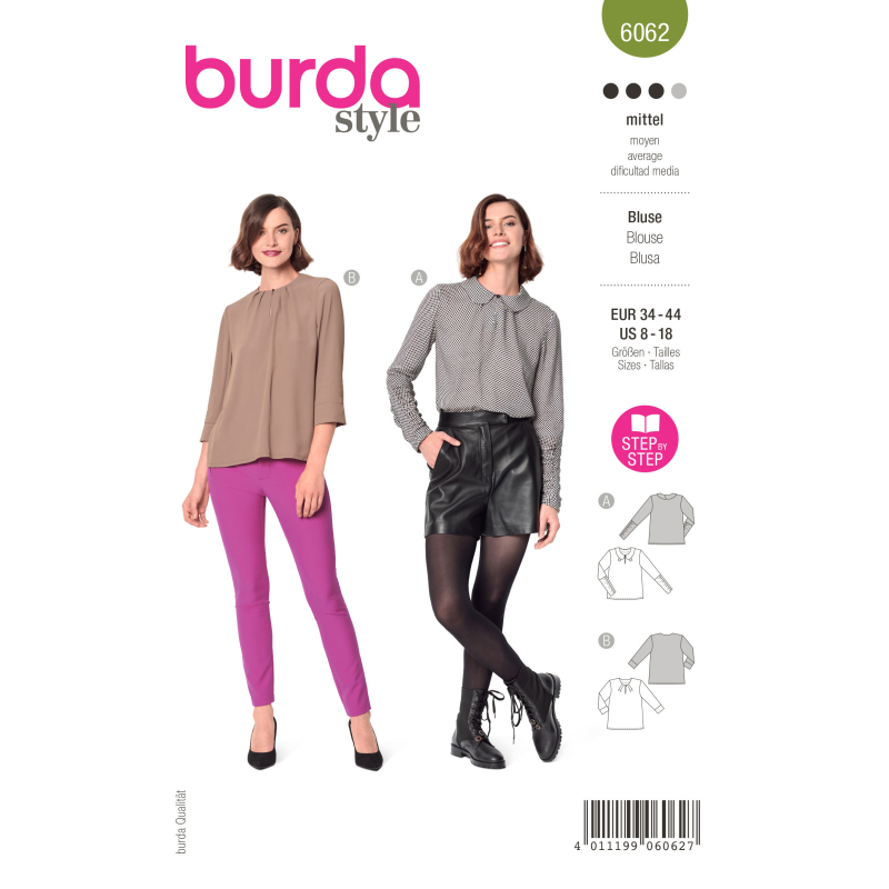 Patron Burda 6062 - Blouse Femme façon t-shirt avec fente et petits plis