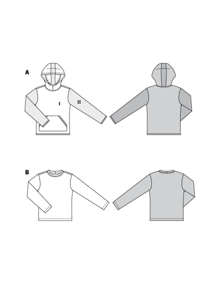 Patron Burda 6064 - Sweatshirt Homme classique avec capuche ou bordure d'encolure
