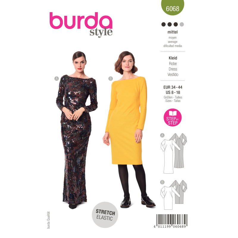 Patron Burda 6068- Robe, robe de soirée – silhouette ajustée