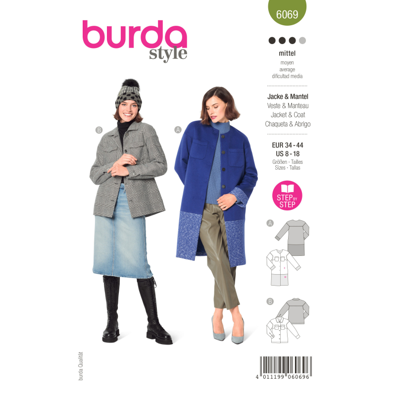 Patron Burda 6069 - Manteau, veste – poches plaquées – surchemise