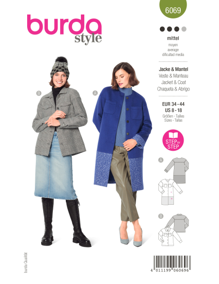 Patron Burda 6069 - Manteau, veste – poches plaquées – surchemise