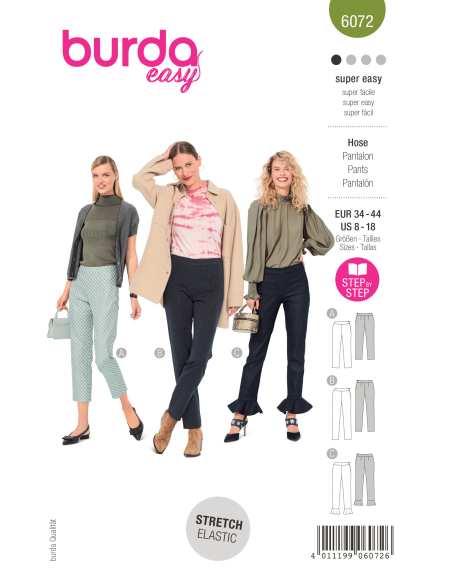 Patron Burda 6072 - Pantalons de forme étroite avec fermeture à glissière latérale