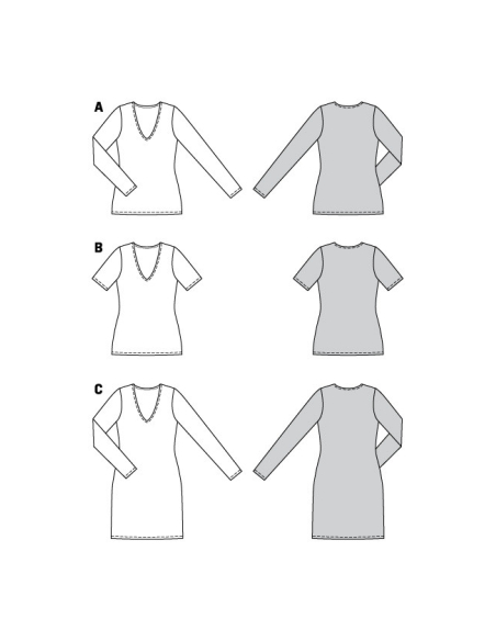Patron Burda 6075 - T-shirt, robe – forme droite avec encolure en V