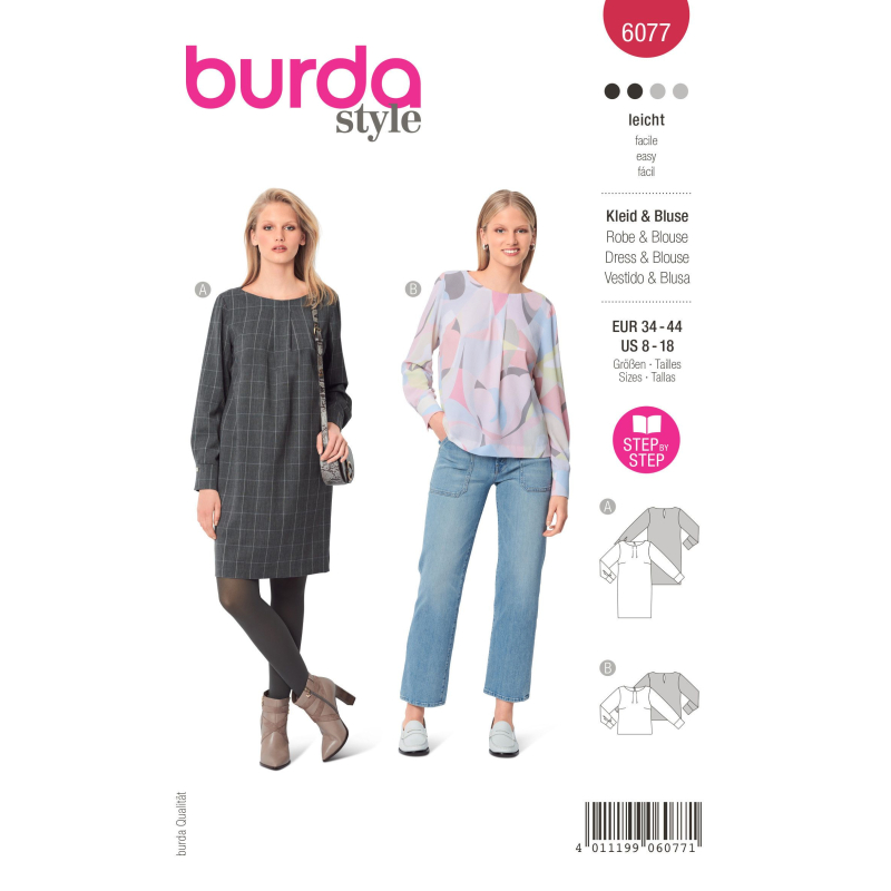 Patron Burda 6077 - Robe et blouse dans une coupe droite avec poignets