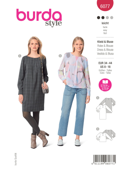 Patron Burda 6077 - Robe et blouse dans une coupe droite avec poignets