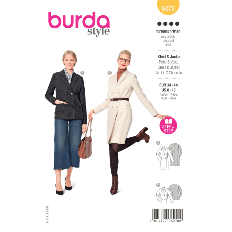 Patron Burda 6078 - Robe blazer et veste – croisée avec revers