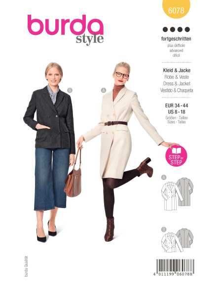 Patron Burda 6078 - Robe blazer et veste – croisée avec revers