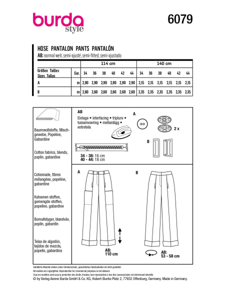 Patron Burda 6079 - Pantalon avec pinces et ceinture en forme
