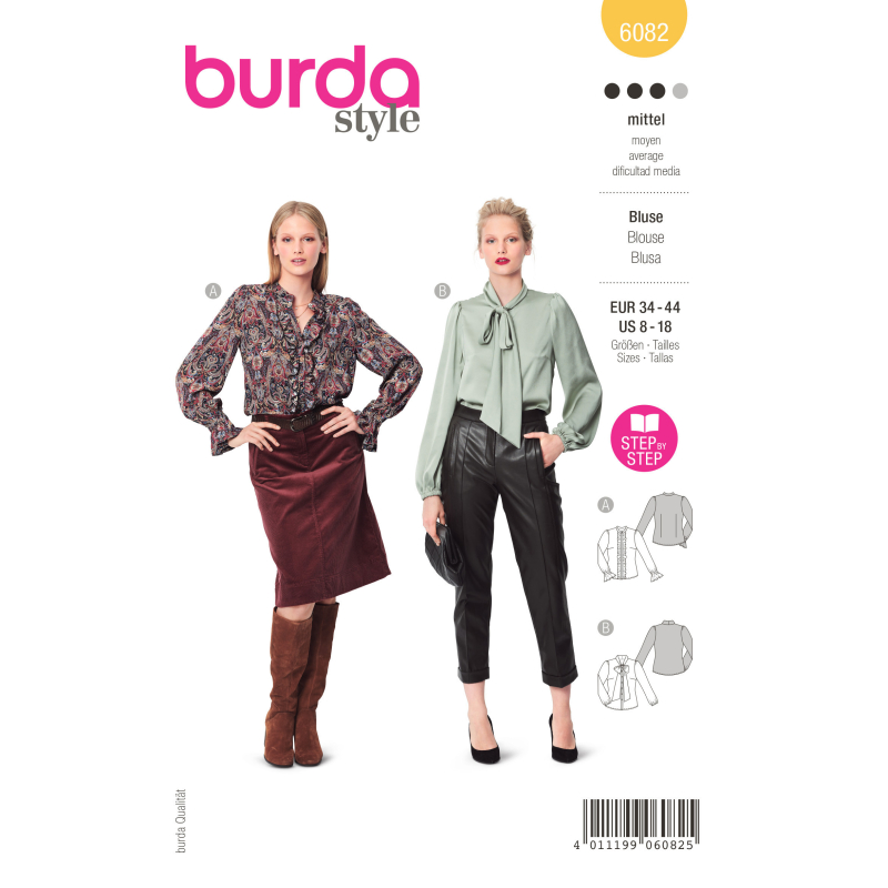 Patron Burda 6082 - Blouse féminine avec ruché ou col lavallière