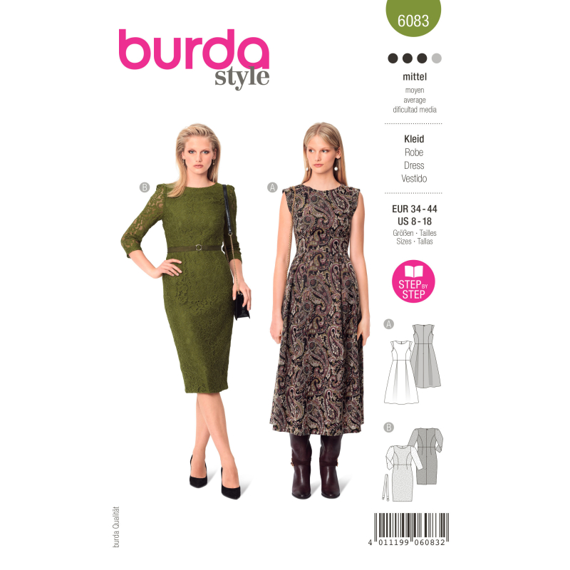 Patron Burda 6083 - Robe festive à jupe ample / robe fourreau en dentelle