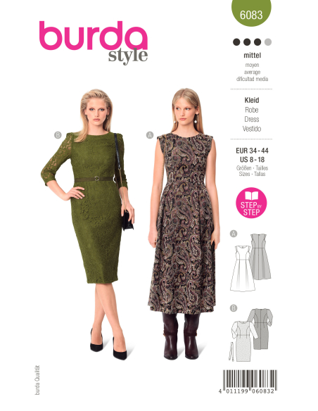 Patron Burda 6083 - Robe festive à jupe ample / robe fourreau en dentelle