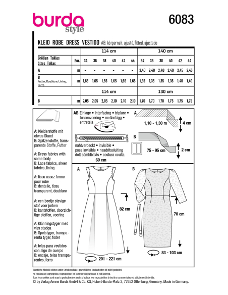 Patron Burda 6083 - Robe festive à jupe ample / robe fourreau en dentelle