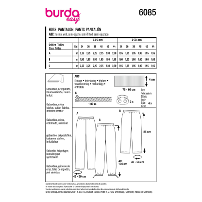 Patron Burda 6085 - Pantalon à ceinture élastique et jambes droites 2