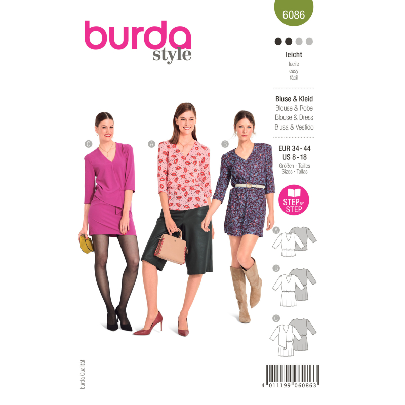 Patron Burda 6086 - Blouse, robe – Silhouette enjouée à encolure V