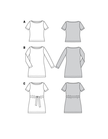 Patron Burda 6087 - T-Shirt, robe – près du corps avec encolure bateau