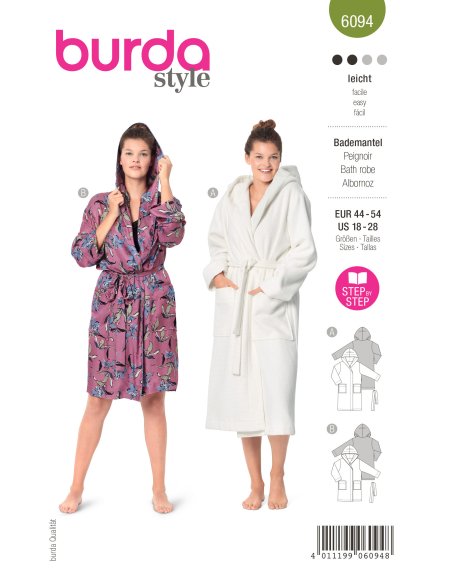 Patron Burda 6094 - Peignoir avec capuche et poches plaquées