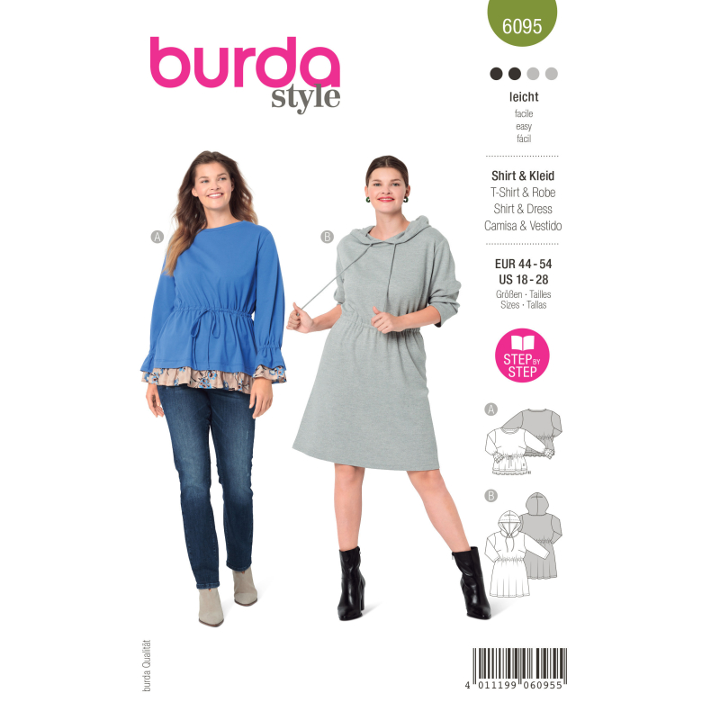 Patron Burda 6095 - T-Shirt, robe – coulisse élastiquée à la taille