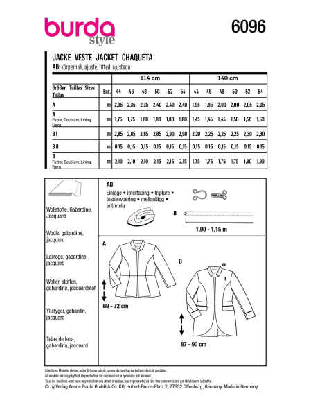 Patron Burda 6096 - Veste avec basque