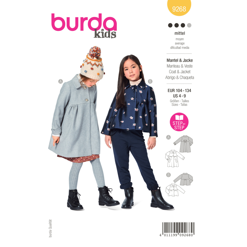 Patron Burda 9268 - Manteau, veste à col Claudine