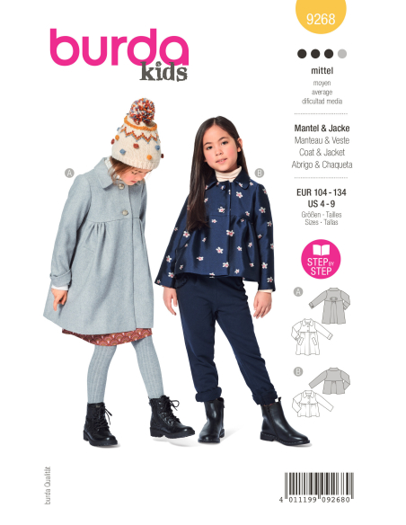 Patron Burda 9268 - Manteau, veste à col Claudine