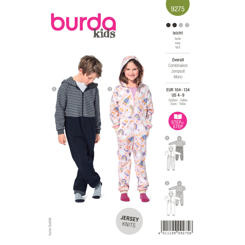 Patron Burda 9275 - Combinaison Enfant Mixte à capuche
