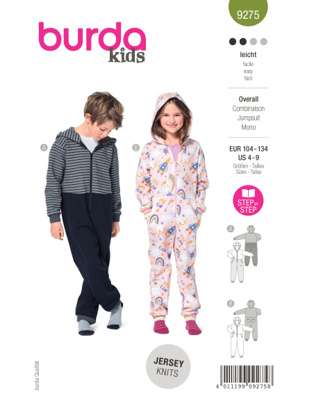 Patron Burda 9275 - Combinaison Enfant Mixte à capuche