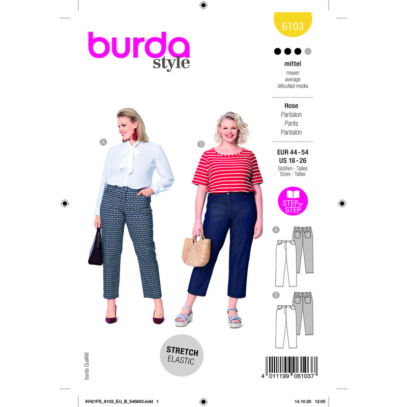 Patron Burda 6103 - Pantalons en look jean, coupe étroite