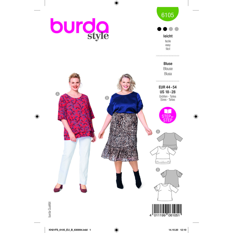 Patron Burda 6105 - Blouses façon T-Shirt sans fermeture