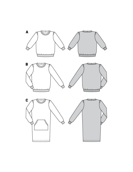 Patron Burda 6109 - Sweat-Shirts ou Robe en maille ou jersey