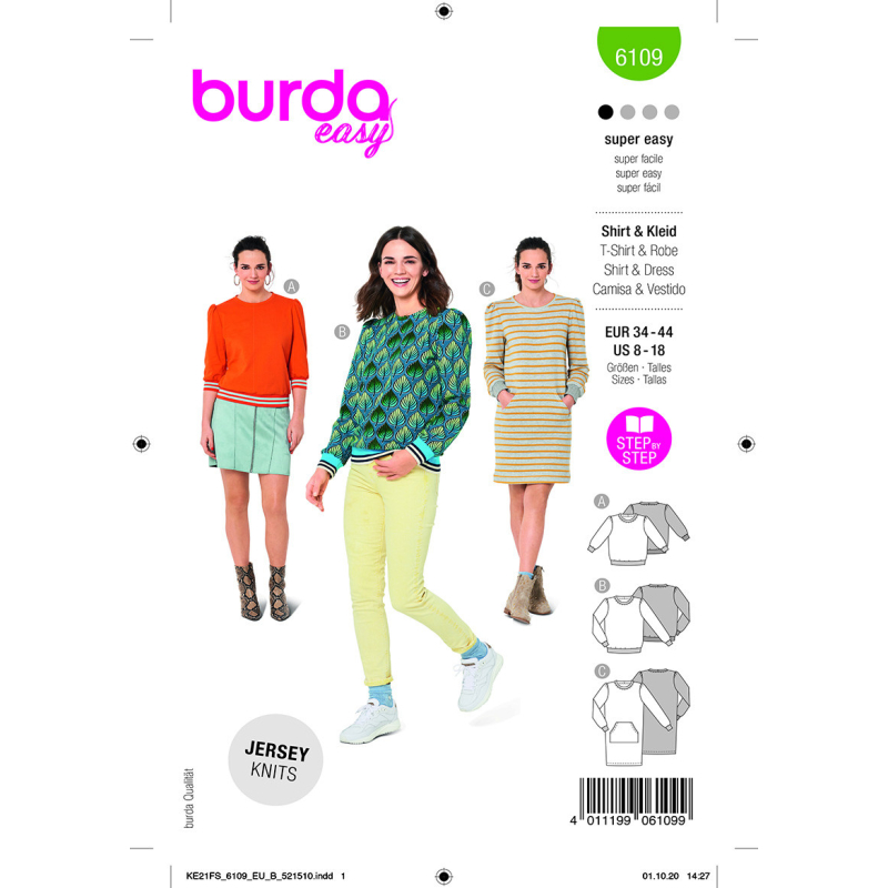Patron Burda 6109 - Sweat-Shirts ou Robe en maille ou jersey