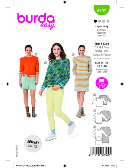 Patron Burda 6109 - Sweat-Shirts ou Robe en maille ou jersey