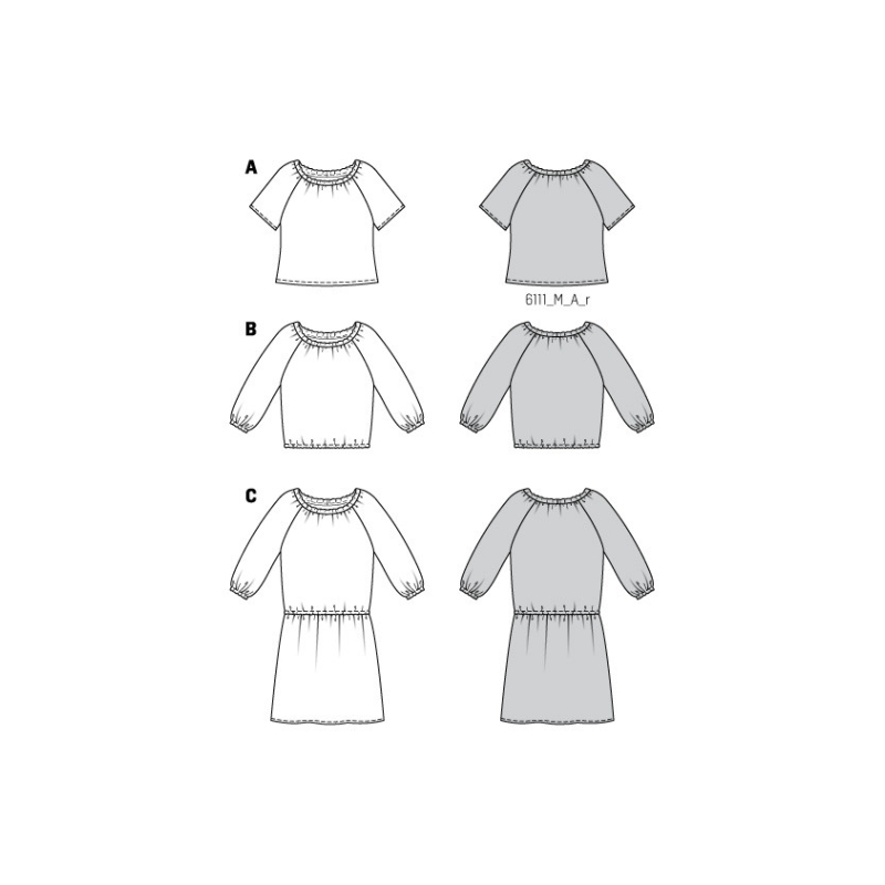 Patron Burda 6111 - Blouses lâches, encolure Carmen