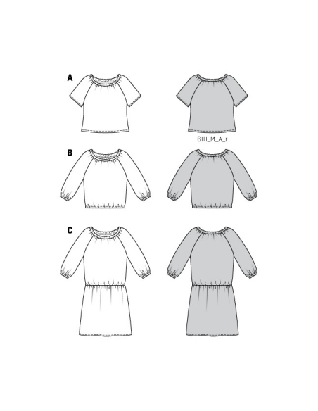 Patron Burda 6111 - Blouses lâches, encolure Carmen