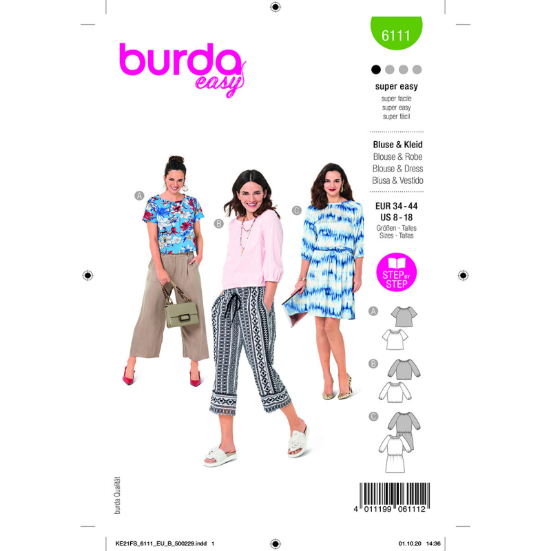 Patron Burda 6111 - Blouses lâches, encolure Carmen