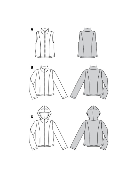 Patron Burda 6114 - Gilet ou Veste col montant ou a capuche