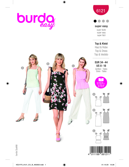 Patron Burda 6121 - Tops faciles à coudre et robes courtes à bretelles