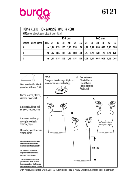 Patron Burda 6121 - Tops faciles à coudre et robes courtes à bretelles