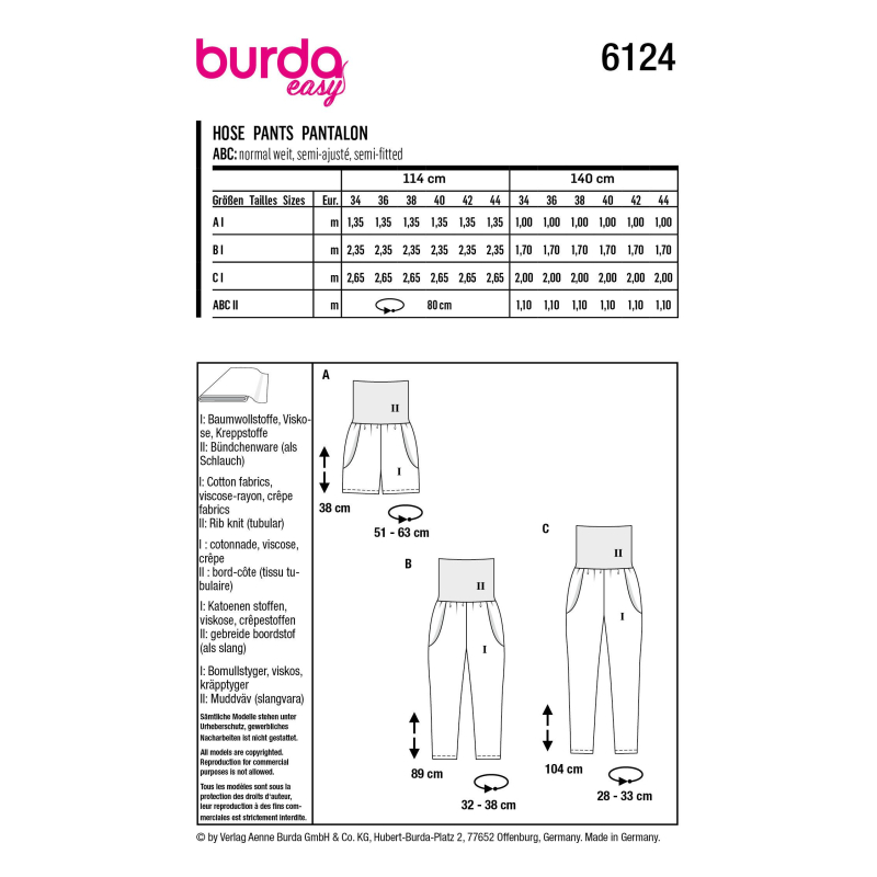 Patron Burda 6124 - Pantalon à large ceinture en tricot