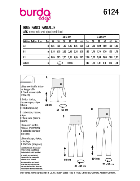 Patron Burda 6124 - Pantalon à large ceinture en tricot